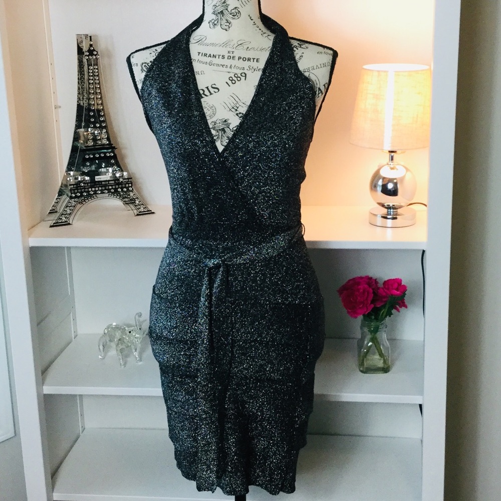 BRAND NEW! BCBG MaxAzria Black/Silver Halter Dress - Picture 2 of 8
